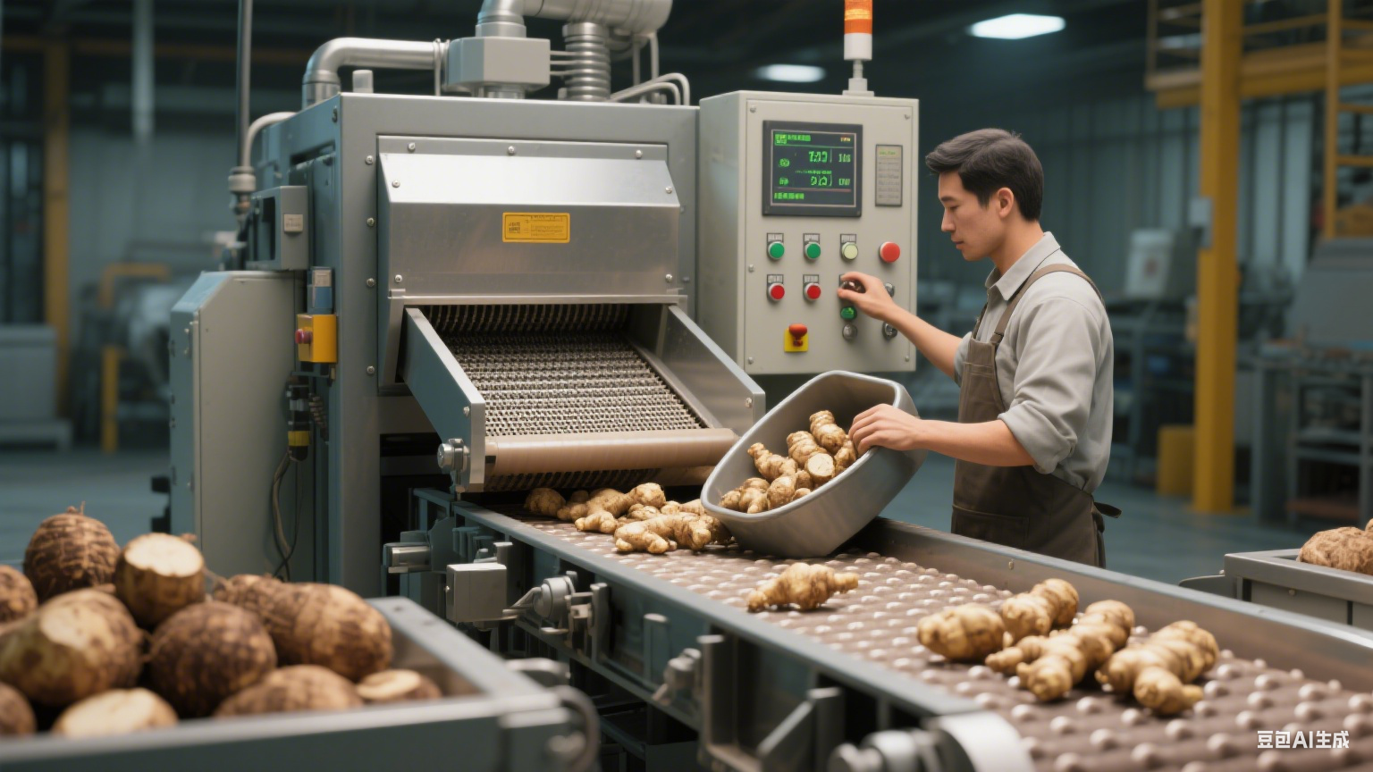 全自动生姜芋头毛辊清洗机：运作原理与流程解析​(1)