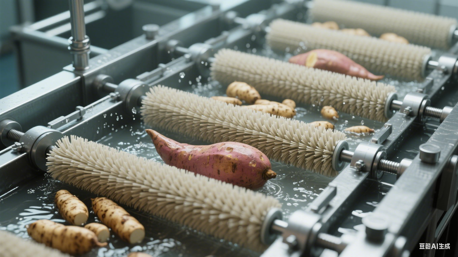 在根茎类食材清洗领域，毛辊清洗机凭借独特的设计和实用的功能(2)