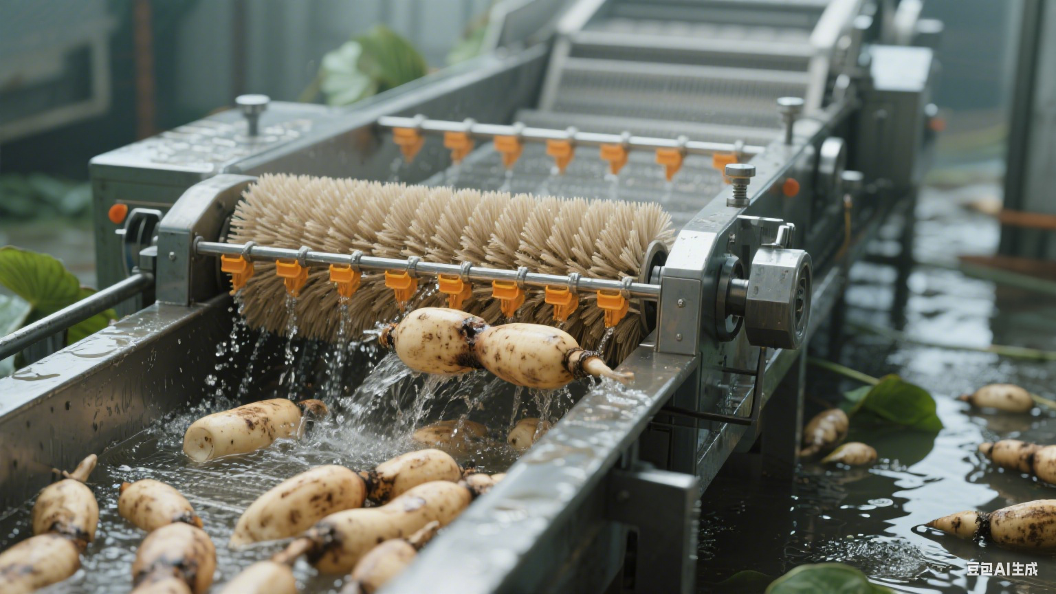 在根茎类食材清洗领域，毛辊清洗机凭借独特的设计和实用的功能(4)