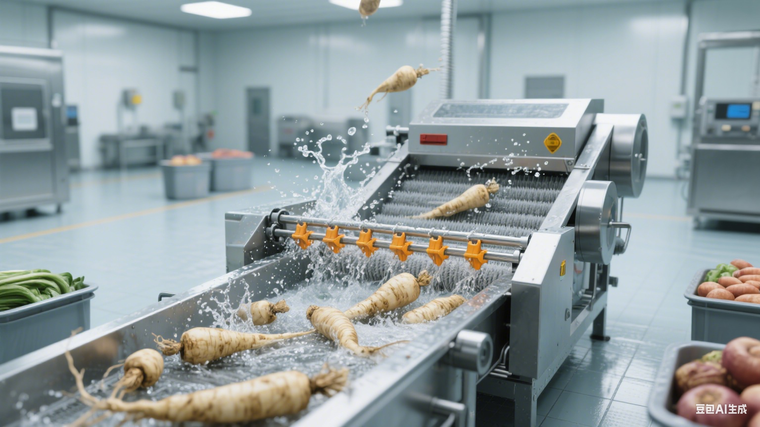 根茎类食材清洗福音！毛辊清洗机去污护表双在线(1)