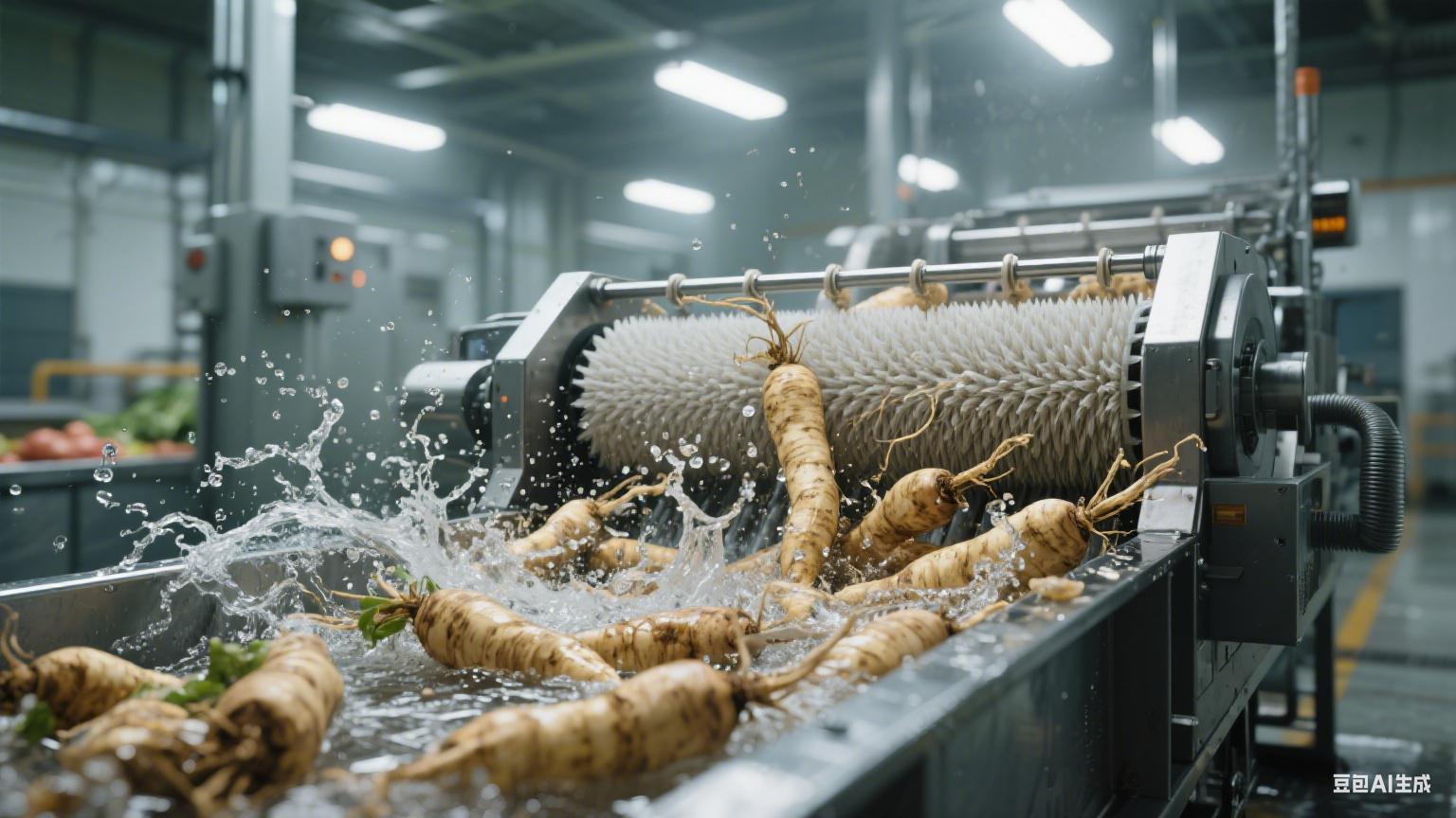 根茎类食材清洗福音！毛辊清洗机去污护表双在线(5)