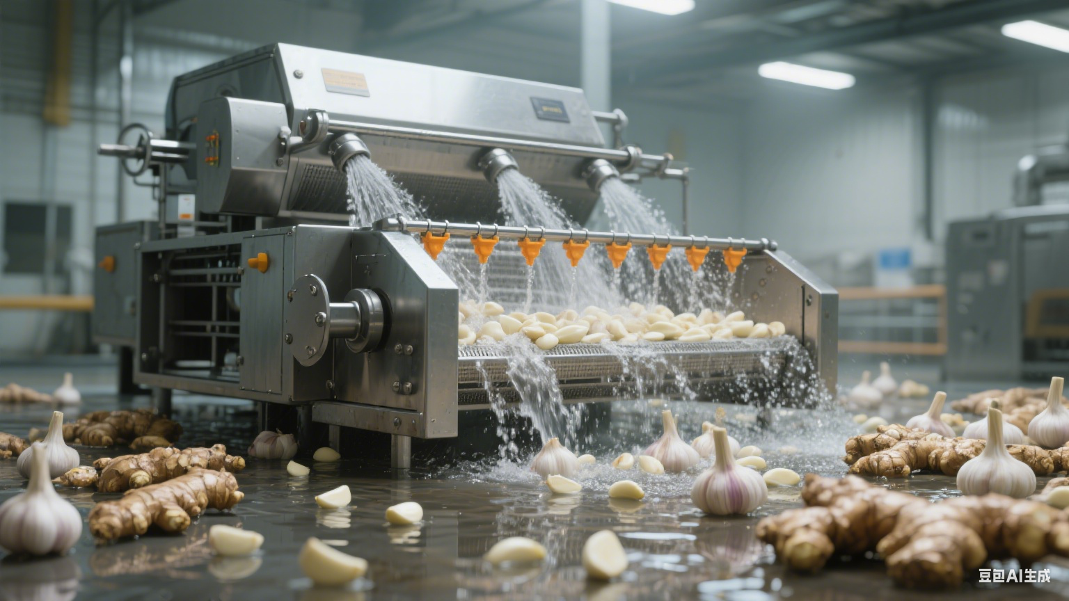 适配生姜大蒜清洗的毛辊清洗机，去泥不损瓣粒(2)