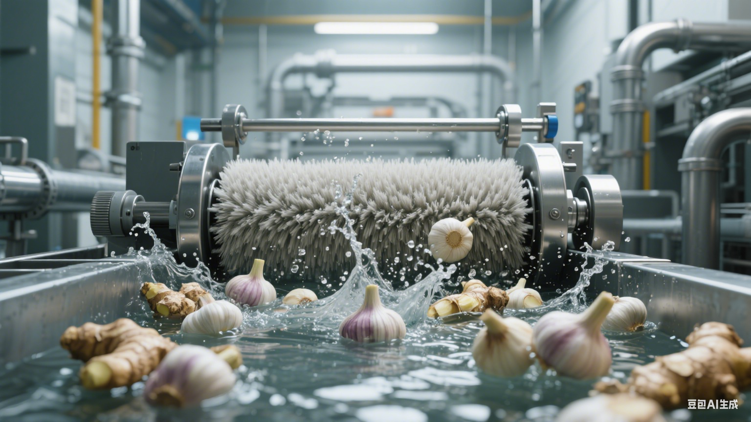 适配生姜大蒜清洗的毛辊清洗机，去泥不损瓣粒(6)