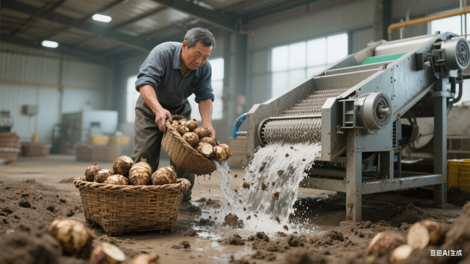 芋头葛根去皮机毛辊清洗机：皮能去干净吗？用水多不多？(1)