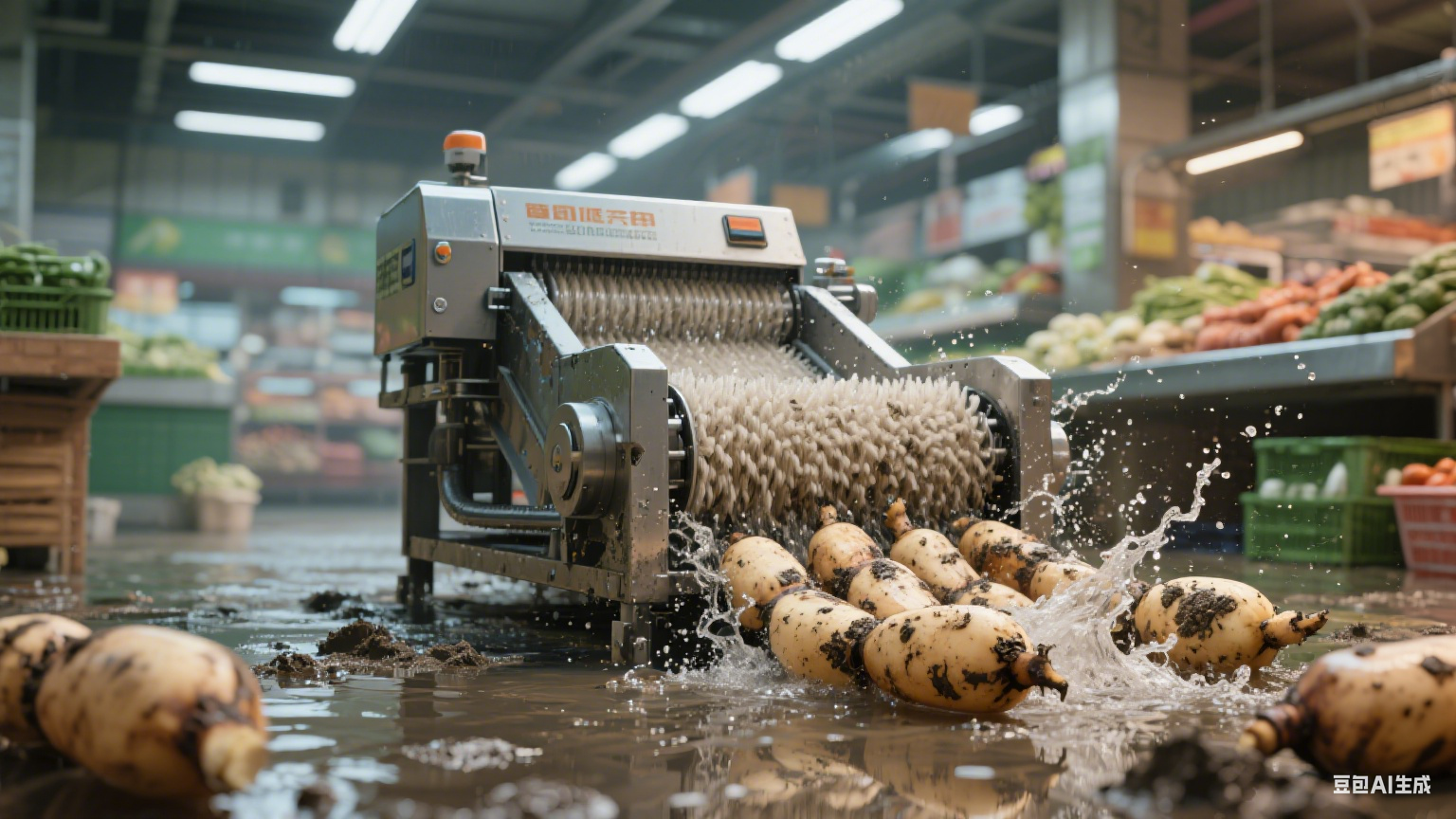 莲藕毛辊清洗机：洗完莲藕，能顺便去皮吗？(4)