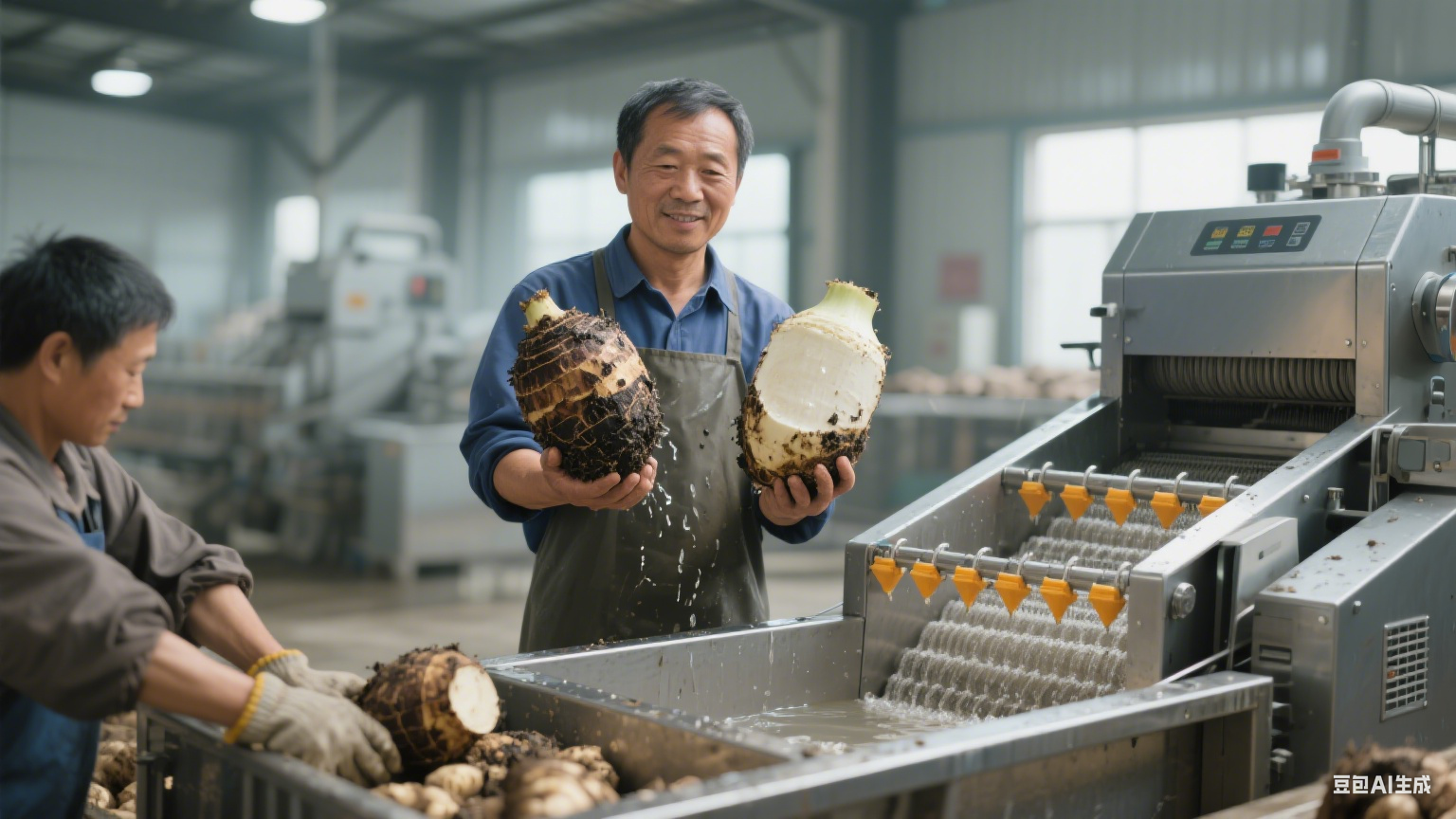 全自动生姜芋头清洗机咋干活？(1)