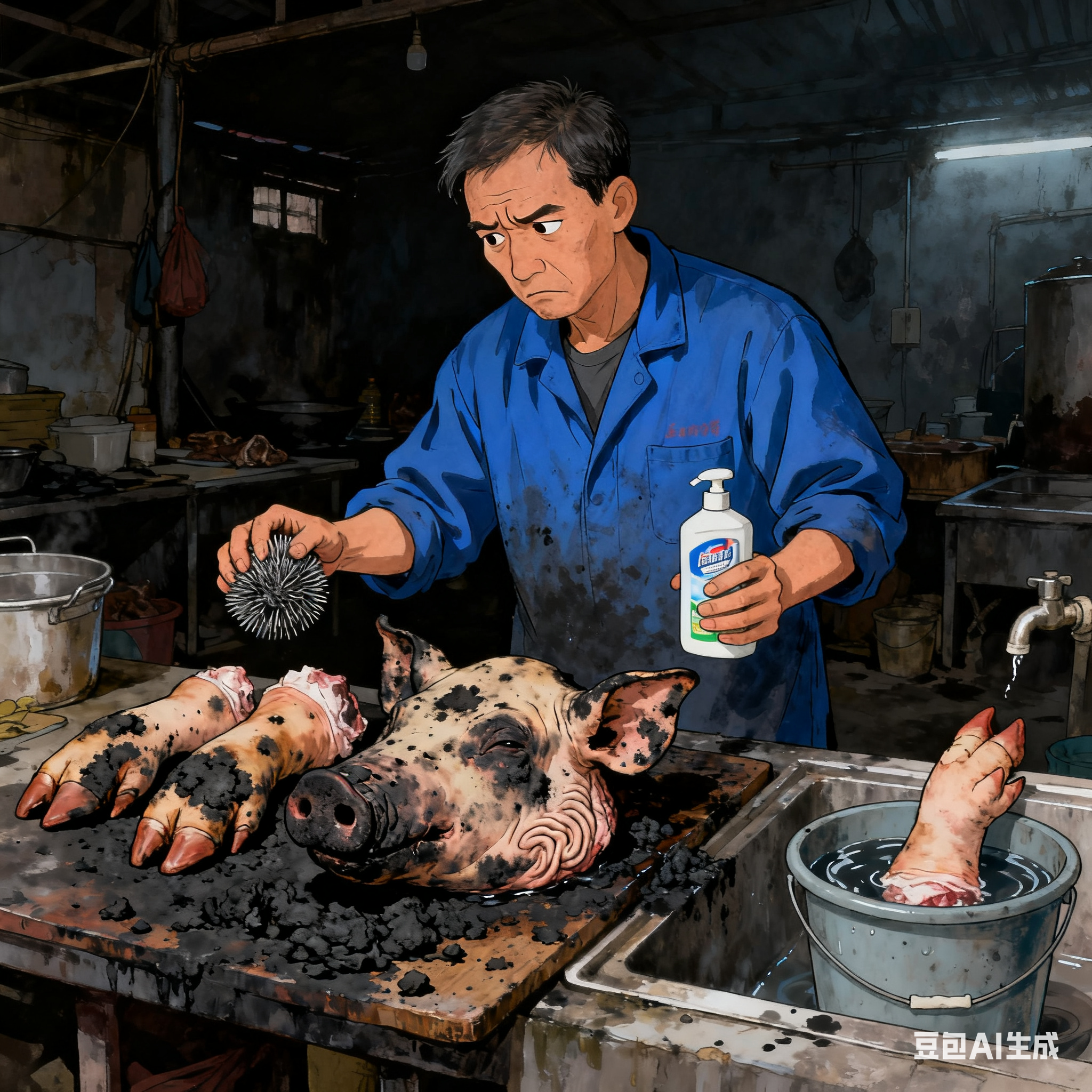 全自动猪蹄猪头去黑炭清洗设备，咋洗干净黑炭的？(1)