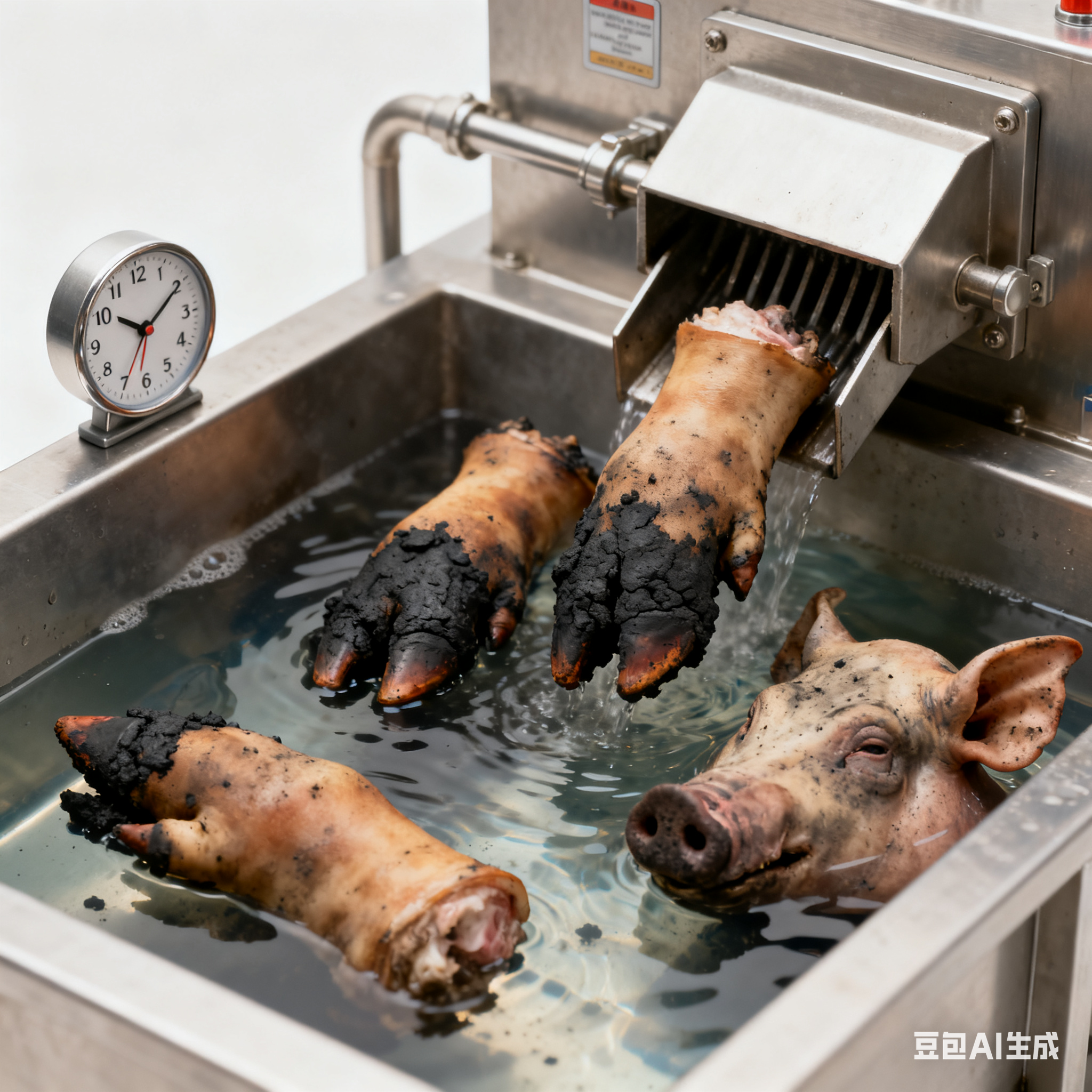 全自动猪蹄猪头去黑炭清洗设备，咋洗干净黑炭的？(2)