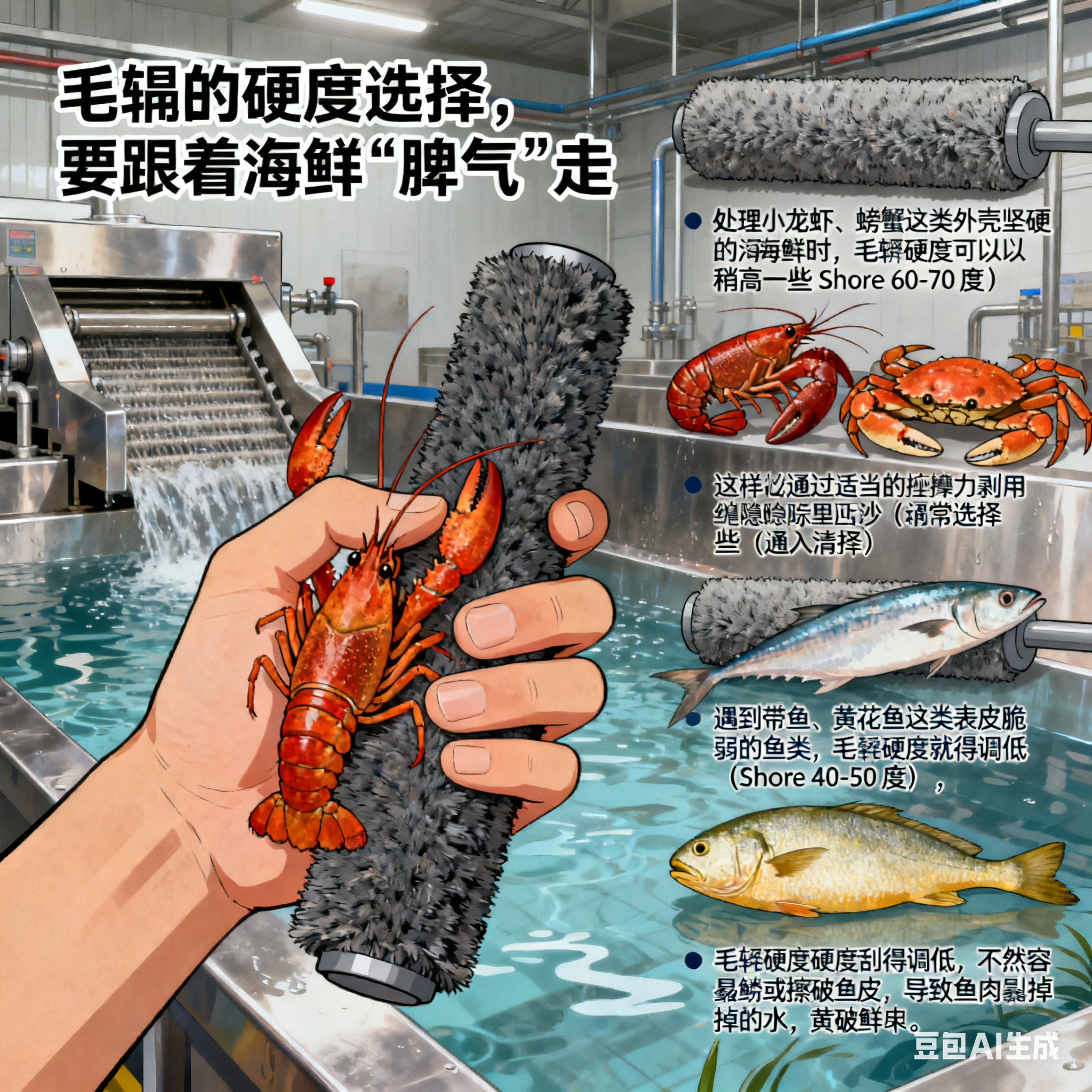 海鲜类毛辊清洗机，该选什么样的毛辊？(3)