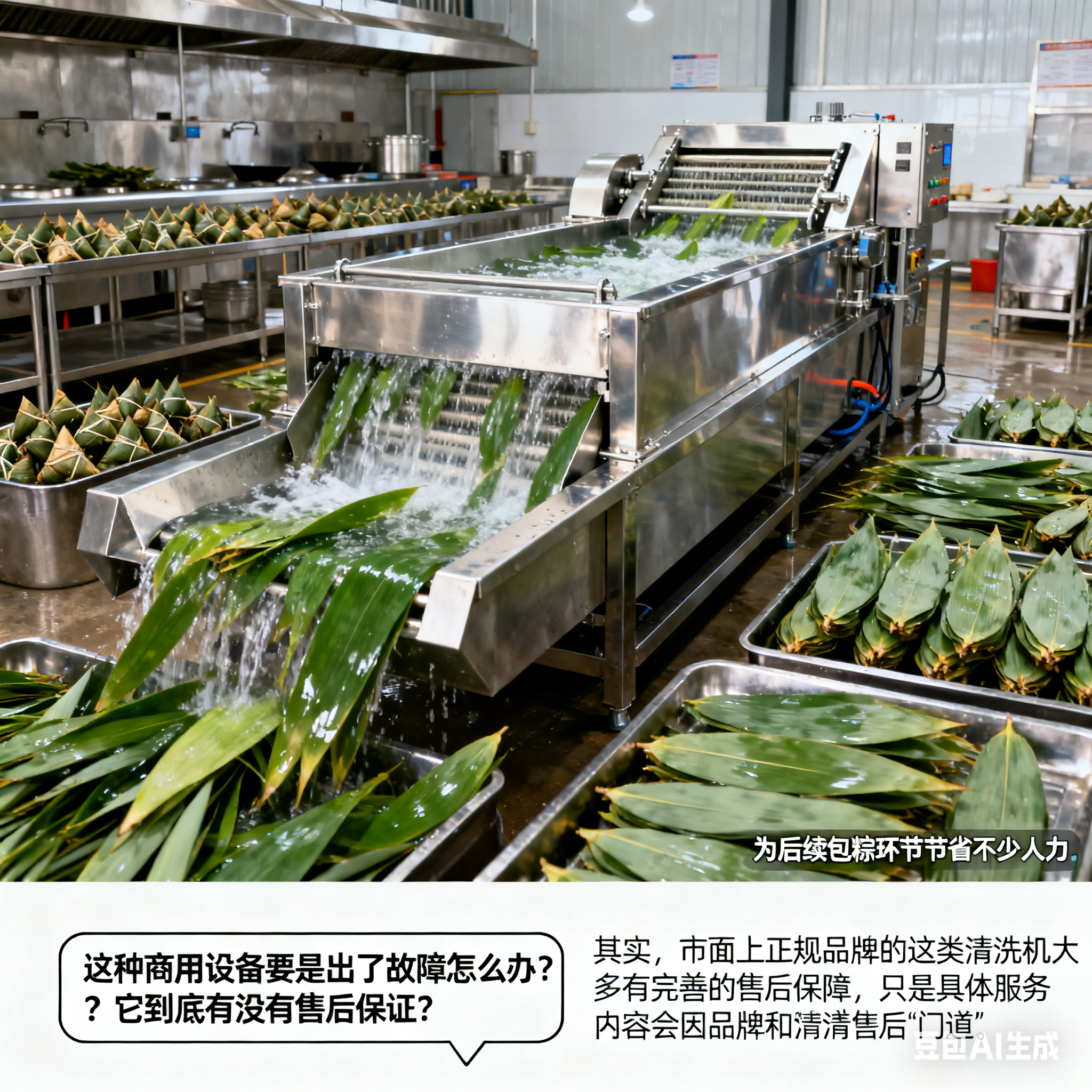 全自动商用 304 不锈钢粽叶清洗机，有售后保证吗？(1)