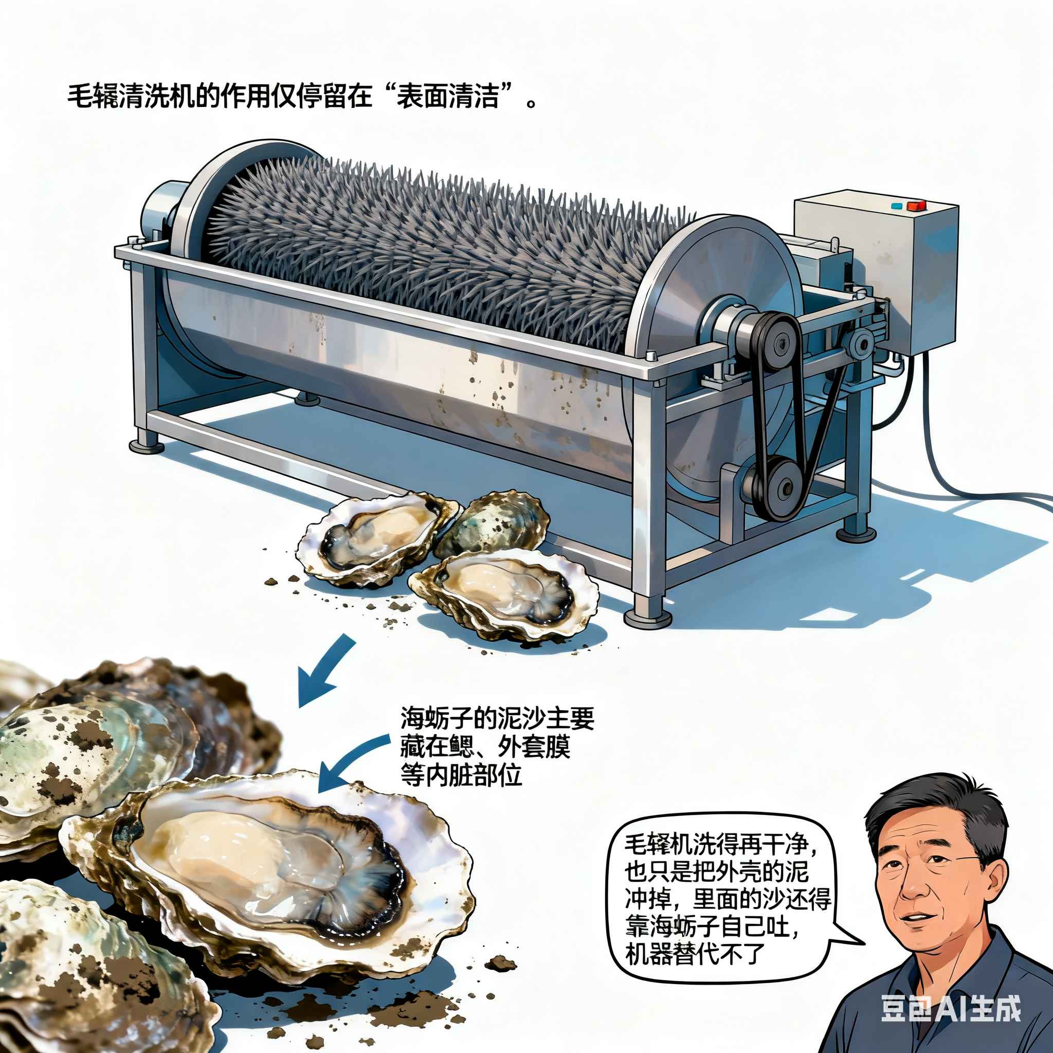 海蛎子毛辊清洗机，能让海蛎子吐沙吗？(2)