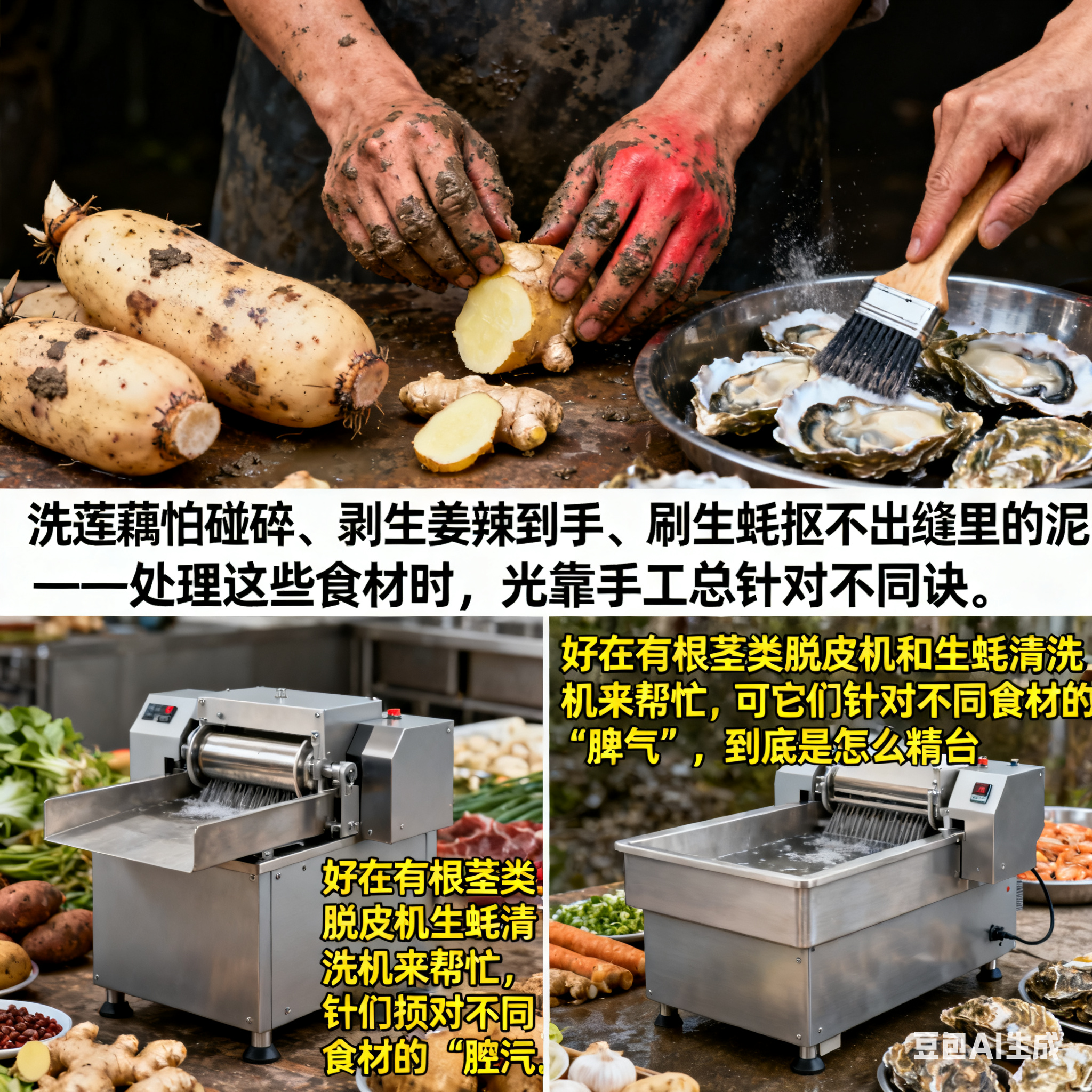 根茎脱皮机 + 生蚝清洗机 咋搞定食材难题？(1)