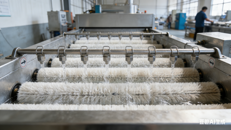 多品类毛辊清洗抛光设备，适配萝卜干果海蛎子加工吗？